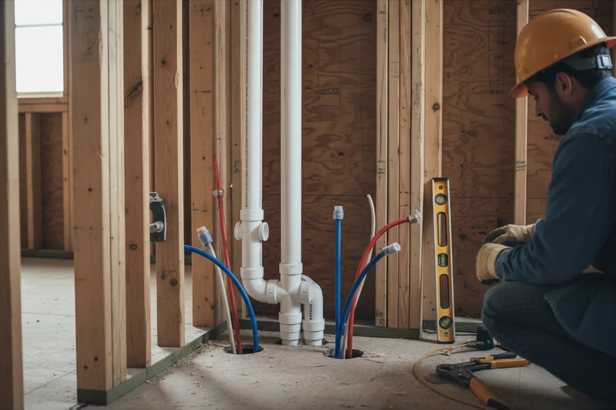 Drain and supply rough-in during Sump Pump Repair in Labadieville
